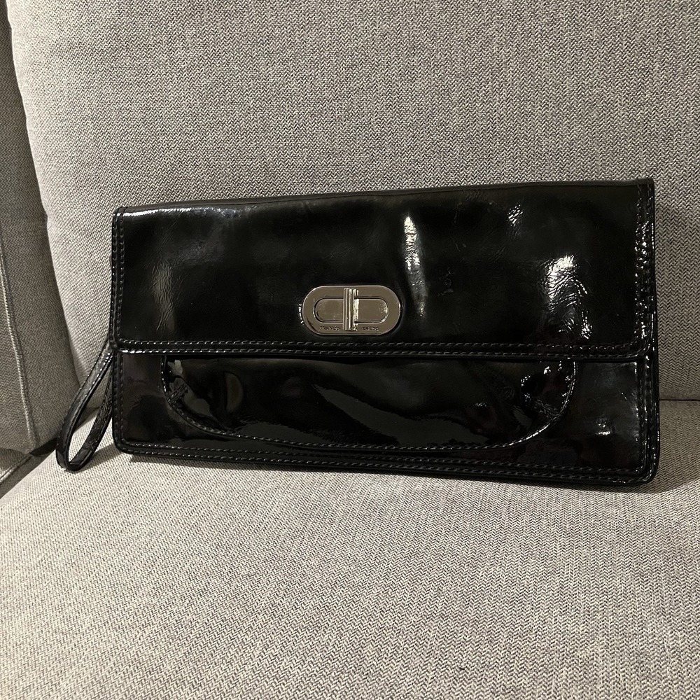 Franko Sarto Women's Large Black‎ Clutch Handbag Purse W/ Silver Hardware Lined